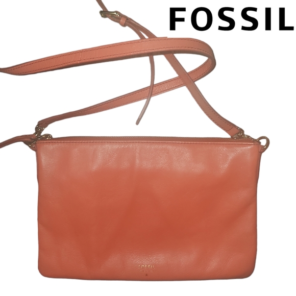 Fossil Sydney Salmon Leather Crossbody/ Clutch Bag - Picture 1 of 10